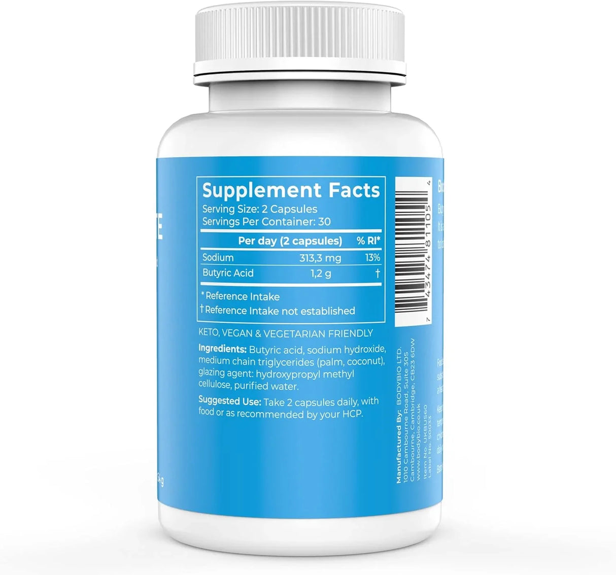 Bodybio Butyrate (Sodium) - 60 Capsules