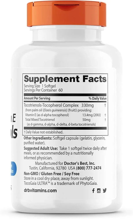 Doctor's Best Vitamin E Tocotrienols with TocoGaia Ultra 50mg, 60 Softgels