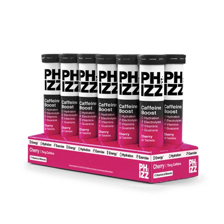 Phizz Cherry + Caffeine Boost 3-in-1 Hydration, Electrolytes and Vitamins Effervescent 12x20 Tabs Cherry