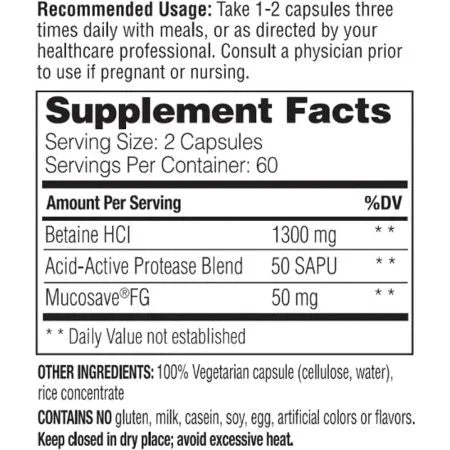 Enzymedica Betaine HCI 600mg Capsules