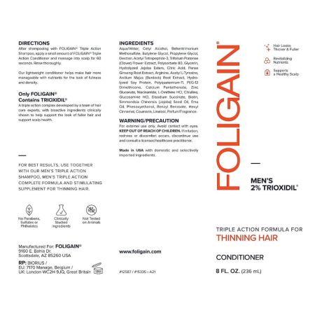 Foligain Triple Action Conditioner For Thinning Hair For Men with 2% Trioxidil