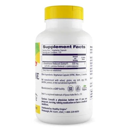 Healthy Origins LGlutathione Reduced 500mg Veggie Capsules