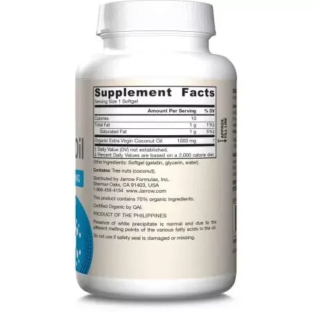 Jarrow Formulas Coconut Oil (Extra Virgin) 1000mg 120 Softgels