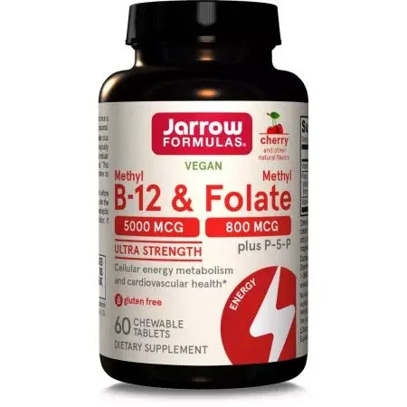 Jarrow Formulas Vitamin Methyl B12 & Methyl Folate Cherry Chewable Tablets