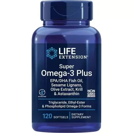 Life Extension Super Omega3 Plus EPA/DHA Fish Oil Sesame Lignans Olive Extract Krill & Astaxanthin 120 Softgels