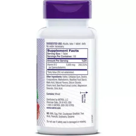 Natrol Vitamin B12 5,000mcg 100 Strawberry Tablets