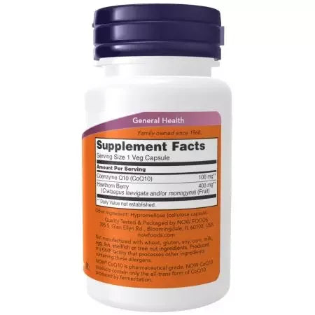 Now Foods CoQ10 100 mg with Hawthorn Berry 30 Veg Capsules