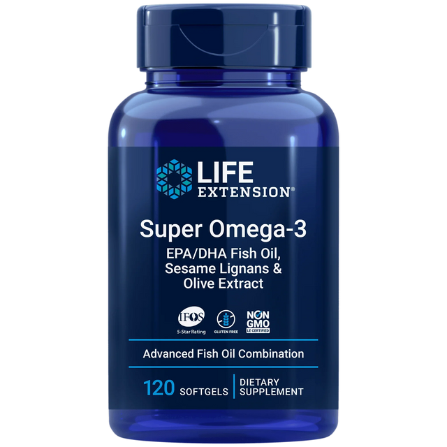 Super Omega-3, EPA/DHA with Sesame Lignans Olive Fruit Extract - 120 Softgels - Life Extension - welzo