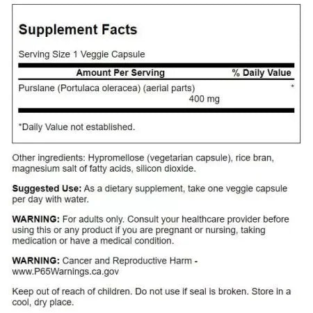 Swanson Full Spectrum Purslane 400mg 60 Vegetarian Capsules