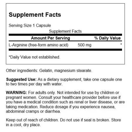 Swanson LArginine 500 mg Capsules