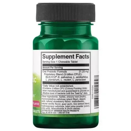 Swanson Oral Probiotic Formula 3 Billion CFU 30 Chewables, Strawberry Flavour