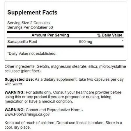 Swanson Sarsaparilla Root 450 mg 60 Capsules