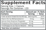 Kirkman Laboratories TMG with Folinic Acid and Methyl B12, 500mg, 120 Capsules