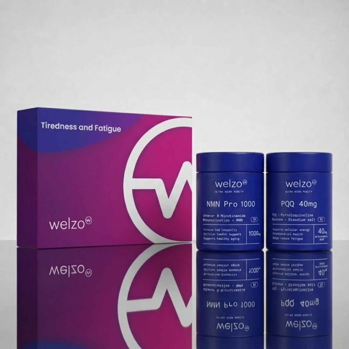 Welzo energy and fatigue blood test with NMN and PQQ supplement bundle