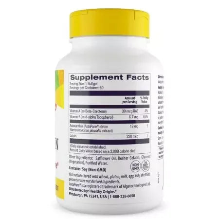 Healthy Origins Astaxanthin 12mg 60 Softgels