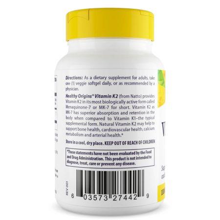 Healthy Origins Vitamin K2 as MK7 100mcg Veggie Softgels