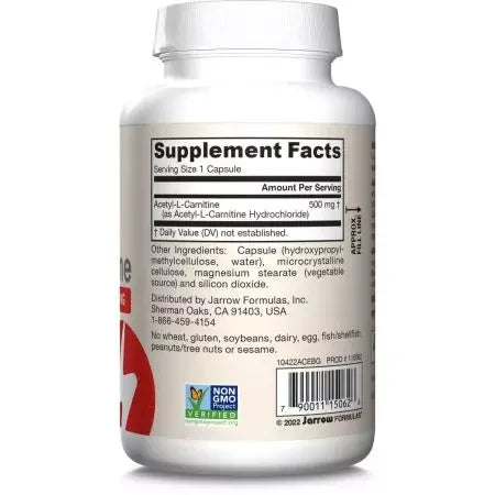 Jarrow Formulas Acetyl LCarnitine 500mg Veggie Capsules