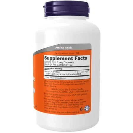 Now Foods AcetylL Carnitine 500 mg Veg Capsules