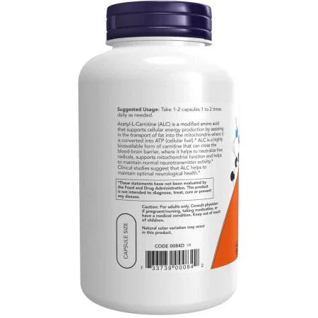 Now Foods AcetylL Carnitine 500 mg Veg Capsules