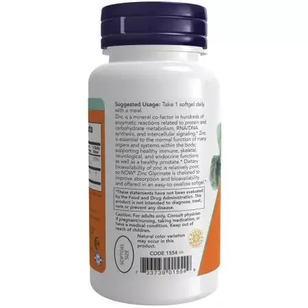 Now Foods Zinc Glycinate 120 Softgels