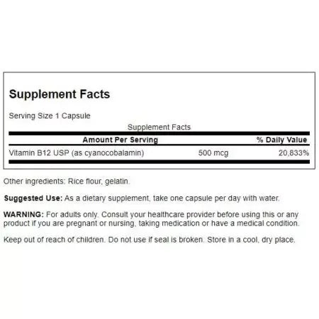 Swanson Vitamin B12 500mcg Capsules